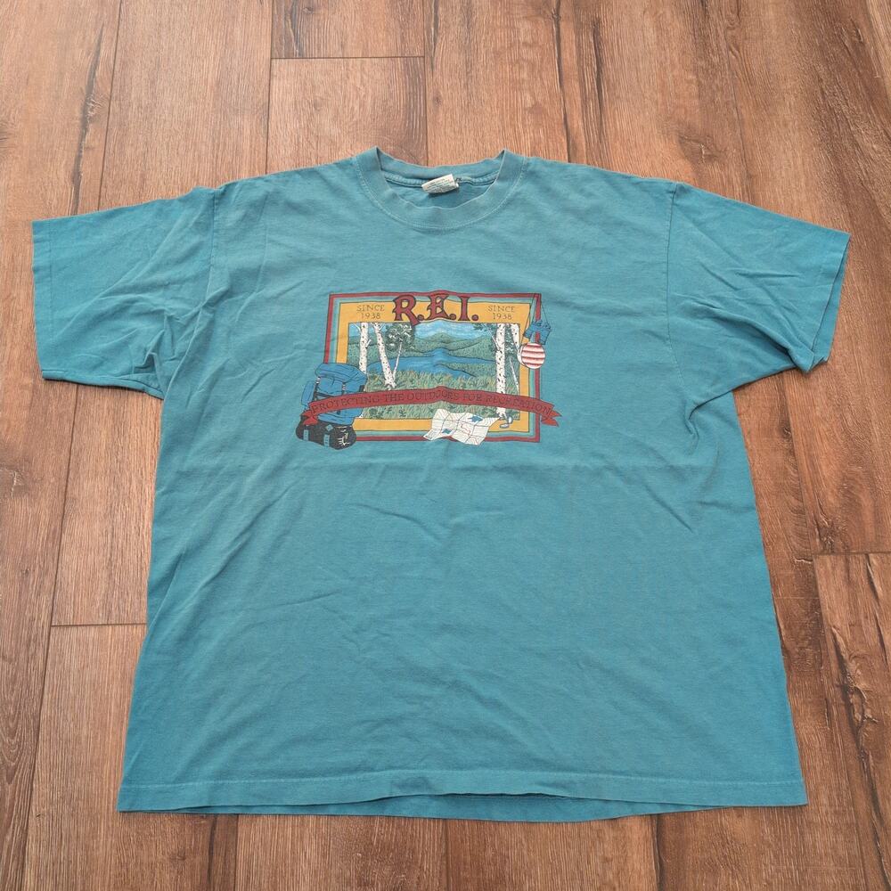 VTG REI Harborside Graphics Adult XL Shirt Protecting The Outdoors Hike Camp 90s